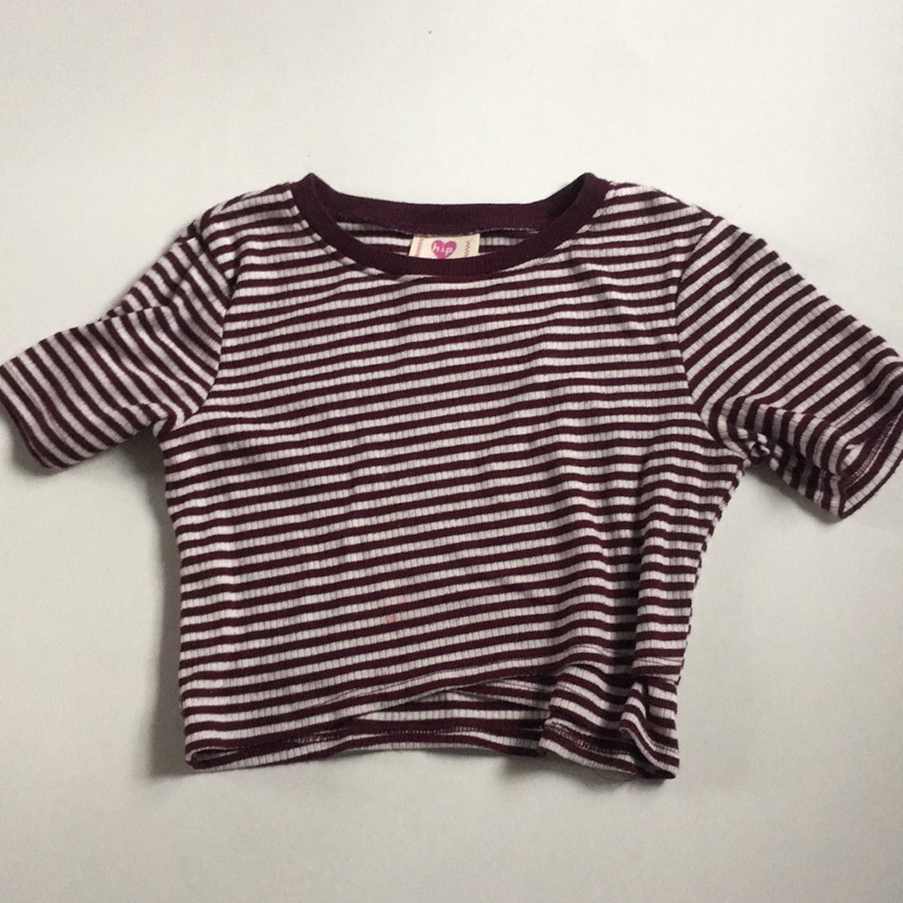H.I.P BY NORDSTROM CUTE BURGUNDY STRIPE CROP TEE